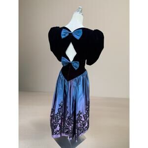 Scott McClintock 1980s Velvet Puff Sleeve Dress Bows Crinoline Goth Whimsical 8